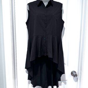 New Julia Sleeveless Shirt Collar Button Front Hi/Low Hem Tunic, Size L (NWT)